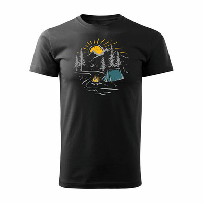 T-Shirt mit Berge in den Bergen Camping Zelt Tatra Outdoor-Trekking Herren schwarz REGULAR