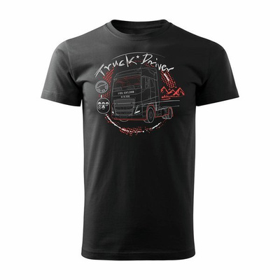 T-Shirt mit Volvo LKW Geschenk für LKW-Fahrer TIR Herren schwarz REGULAR