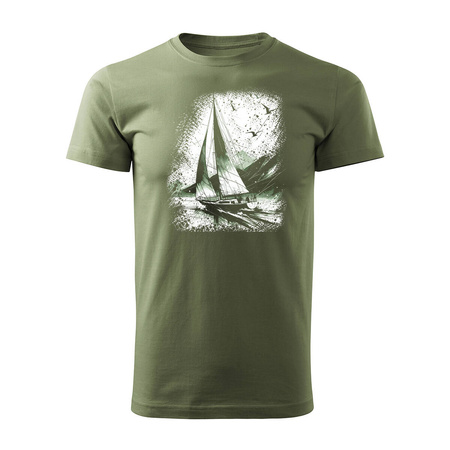 Segel-T-Shirt für Segler mit Segelboot Segeln Herren khaki REGULAR