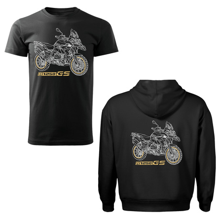 Set aus Kapuzenpullover und T-Shirt mit BMW GS 1250 Adventure Motorrad, Herren, schwarz
