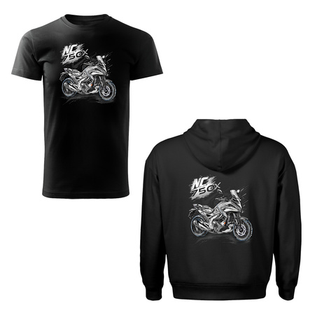 Set aus Kapuzenpullover und T-Shirt mit Honda NC 750 X Motorrad, Herren, schwarz