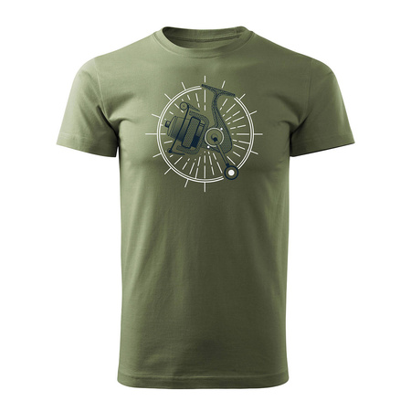 Khakifarbenes Herren-T-Shirt REGULAR mit Angelrolle für Angler