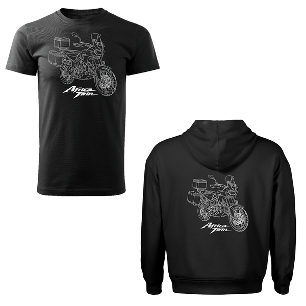 Set aus Kapuzenpullover und T-Shirt mit Honda Africa Twin CRF1100L Motorrad, Herren, schwarz