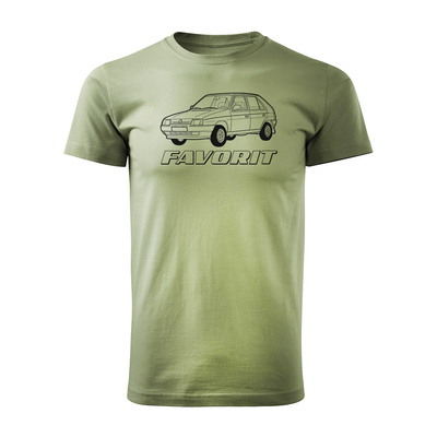 T-Shirt mit Auto Skoda Favorit PRL Legende Herren Khaki REGULAR