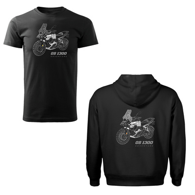 Set aus Kapuzenpullover und T-Shirt mit BMW GS 1300 Adventure Motorrad, Herren, schwarz