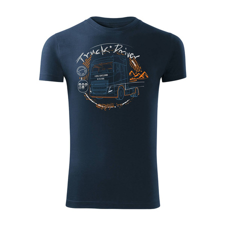 T-Shirt mit Volvo Lkw Geschenk für Lkw-Fahrer TIR Herren navy blau SLIM