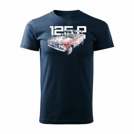 T-Shirt mit Auto groß Fiat 125p FSO PRL Herren navy blau REGULAR