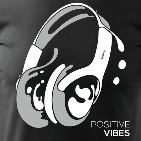 T-Shirt mit Kopfhörer für DJ Positive Vibes Herren schwarz REGULAR