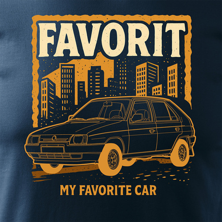 T-Shirt mit Auto Skoda Favorit PRL Legende Herren navy blau REGULAR