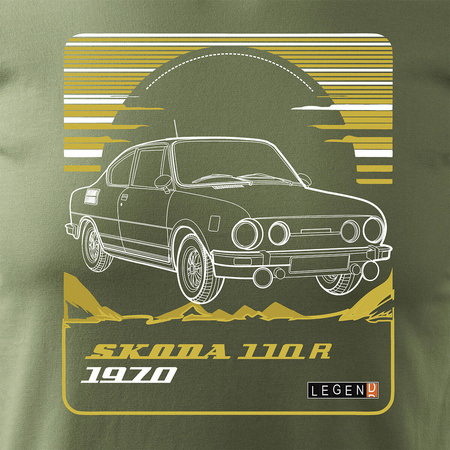 Ausverkauf - T-Shirt mit Skoda 110 R PRL Legende Auto Herren khaki REGULAR