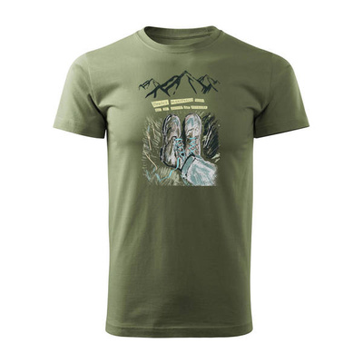 Outdoor-T-Shirt in den Bergen für Wanderer Zelt Tatra mit Stiefeln Bergstiefel Herren khaki REGULAR