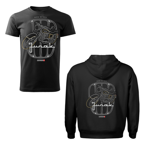 Set aus Kapuzenpullover und T-Shirt mit Junak M10 Motorrad, Herren, schwarz