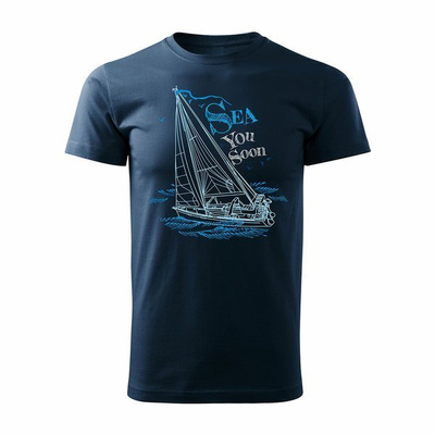 Marineblaues Herren-T-Shirt REGULAR mit Segelboot