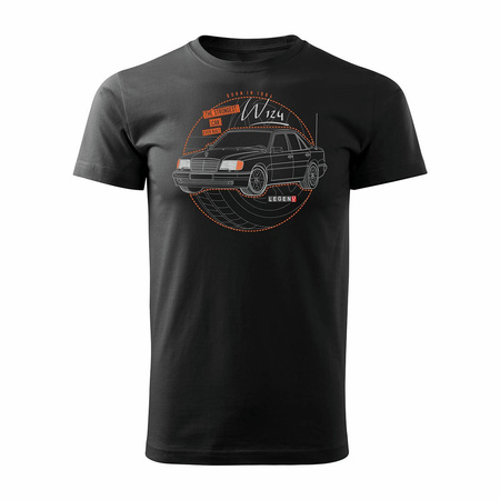 Verkauf - Mercedes E W124 Herren Automobil-T-Shirt mit Auto schwarz REGULAR