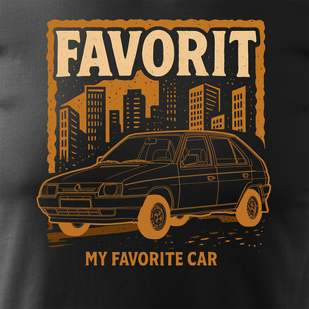 T-Shirt mit Auto Skoda Favorit PRL Legende Herren Schwarz REGULAR