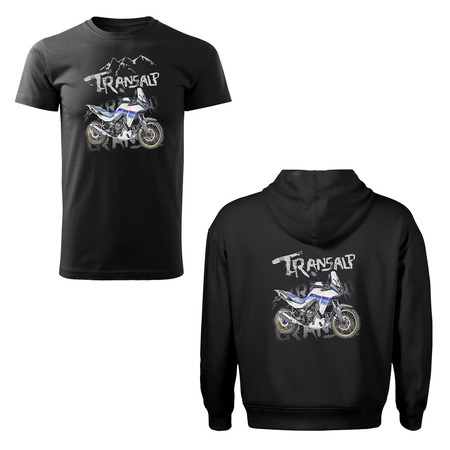 Set aus Kapuzenpullover und T-Shirt mit Honda Transalp 750 XL Motorrad, Herren, schwarz